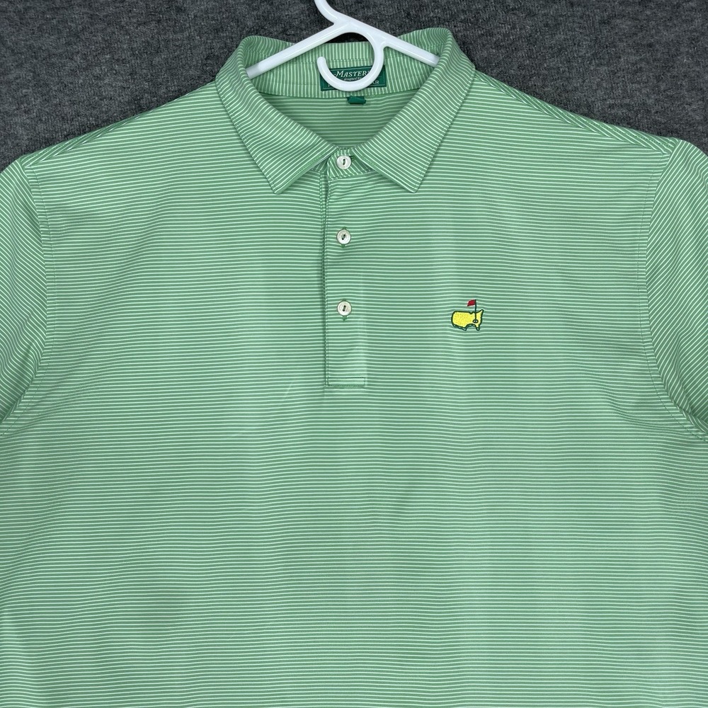 PETER MILLAR Masters Polo Shirt Mens XL Green Striped Short Sleeve Performance
